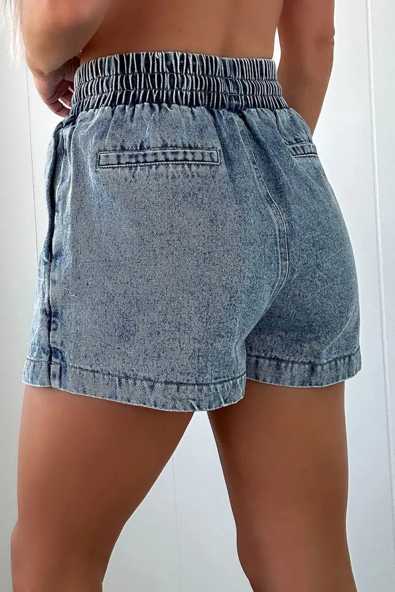 Drawstring High Waist Pocketed Denim Shorts for Women - Love Salve